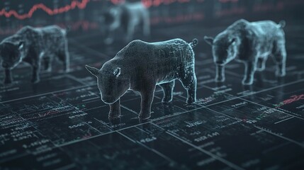 Sticker - Financial Market Trends with Digital Bull Representation