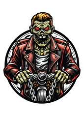 Wall Mural - A zombie biker with a tattoo riding a motorcycle.