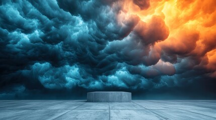 Wall Mural - Dramatic Stormy Sky with Concrete Podium   Abstract Background