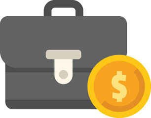 Poster - black briefcase representing investment banking with a big golden dollar coin next to it
