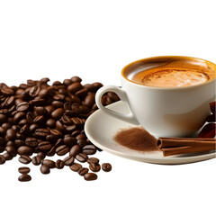 Aufkleber - Coffee cup  delicious with coffee beans isolated on PNG transparent white background
