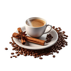 Aufkleber - Coffee cup  delicious with coffee beans isolated on PNG transparent white background