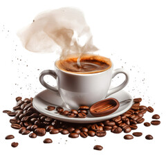 Aufkleber - Coffee cup  delicious with coffee beans isolated on PNG transparent white background