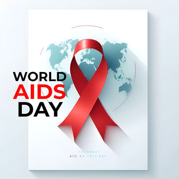 World aids day 3d red ribbon on world map background