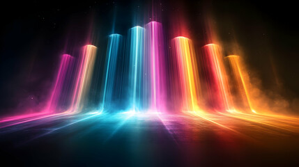 Poster - Abstract Neon Light Pillars Glowing in the Dark