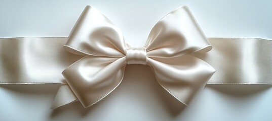 White ribbon bow on white background. Generative AI technology.