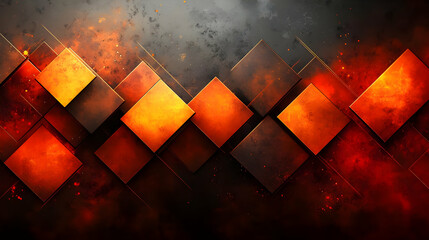 Wall Mural - Abstract  Orange & Black Squares Pattern Design -  Metallic Texture