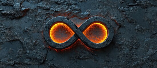 Poster - A glowing infinity symbol embedded in a rough, dark stone surface.