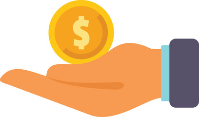 Poster - businessman is holding a golden coin with the dollar sign on his open palm