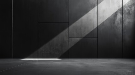 Poster - empty black wall with concrete floor and light beam