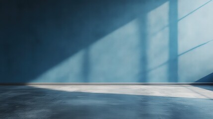 Poster - blue wall with empty concrete floor in bright light
