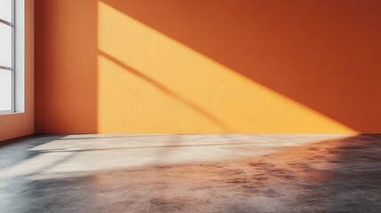 Poster - empty room with solid orange wall and concrete floor