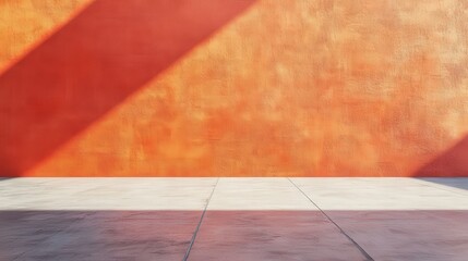 Poster - solid orange wall with empty concrete floor