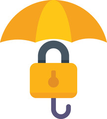 Sticker - Simple colorful vector illustration of an umbrella covering a locked padlock, depicting data security and protection