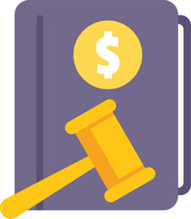 Poster - This flat style vector illustration shows the concept of financial law with a judge gavel hitting a law book decorated with a dollar symbol