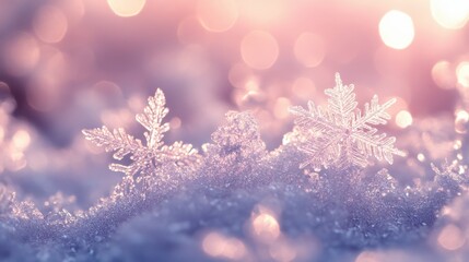 Poster - Shimmering snowflakes and icy crystals against a soft pastel glow, evoking the magic of a snowy winter landscape