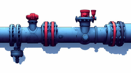 Wall Mural - Industrial Pipe System with Valves and Flanges, Close Up Illustration