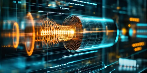 Aufkleber - an induction coil generating current, with changing magnetic flux and induced EMF visible on an oscilloscope.