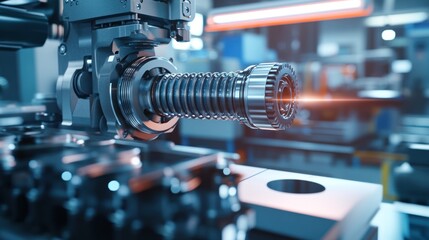 Canvas Print - Crankshaft inspection in progress, with a CMM performing a detailed scan to ensure post-repair precision, on a well-lit industrial backdrop.