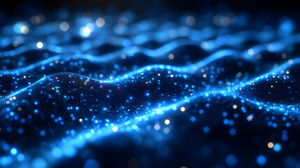 Canvas Print - Abstract Blue Glowing Particles Flowing on a Dark Background