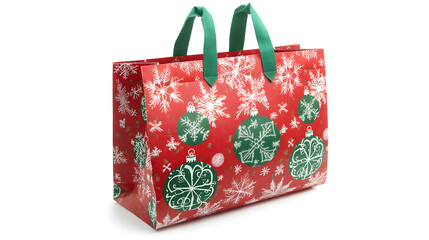 Wall Mural - A red and green bag with festive ornaments or snowflakes printed on it for the holiday season