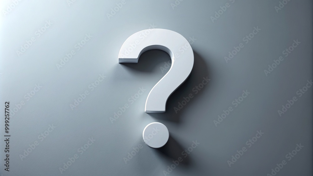 A minimalist white icon of a question mark or other symbol on a clean ...