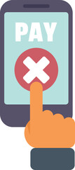 Poster - businessman is refusing an online payment on a smartphone by tapping a cancel button