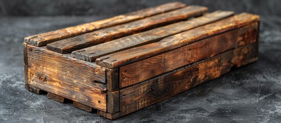 Poster - Rustic Wooden Crate on a Gray Surface