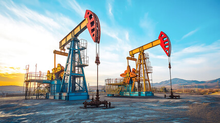 Oil field with rigs and pumps, Oil drilling company growth, Oil pump, oil industry equipment