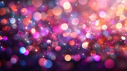 Poster - Vibrant abstract scattered circles with metallic textures and colorful jewel-like sparkles on a glowing bokeh backdrop