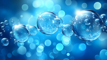 Wall Mural - Water Bubbles Floating in Blue Background