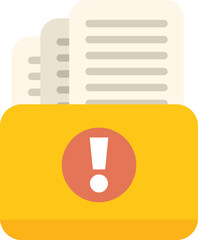 Poster - Yellow folder containing documents with a red exclamation point warning sign, concept of important document