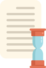 Poster - hourglass measuring time with paper document behind representing deadline and time management concep