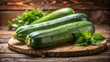 © Color Pixel Lana - A vibrant still life of three fresh green zucchini on a rustic wooden board