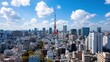 © chic designs - 晴れた日の東京の近代的な街並み - プリントやポスターに最適な青空の下の象徴的な都市のスカイライン