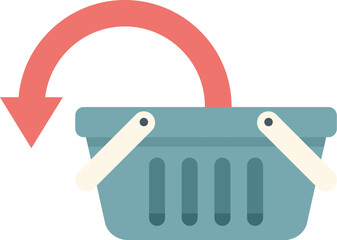Poster - Minimalist flat icon of an empty shopping basket with a red arrow pointing down, representing a decrease in sales