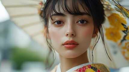 Sticker - 日本の優雅さ：伝統的な着物を着た女性のポートレート