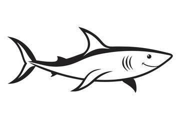 Sticker - Shark line art silhouette vector isolated on a white background