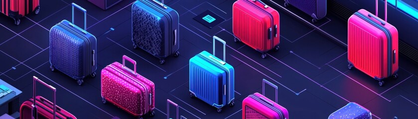 Wall Mural - Vibrant Isometric 3D Luggage Illustrations