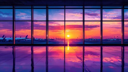 Poster - Modern Airport Sunset in Anime Style