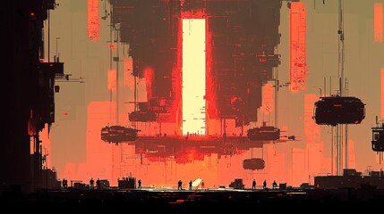 Poster - Futuristic Watercolor Cityscape with Abstract Elements