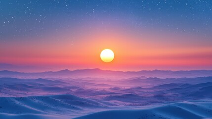 Poster - Isometric 3D Illustration of a Sunset Landscape