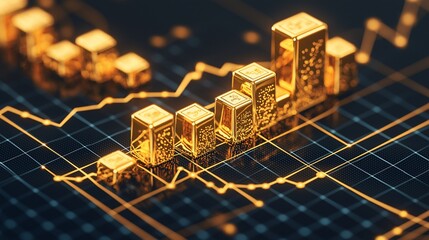 Poster - Golden Bar Graphs Representing Financial Growth