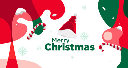 Aufkleber - Merry Christmas card and banner vector illustration in red white and green colors 2024