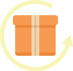 Poster - Simple icon of an orange parcel box rotating with a circular arrow, perfect for representing the return process in e commerce and online shopping