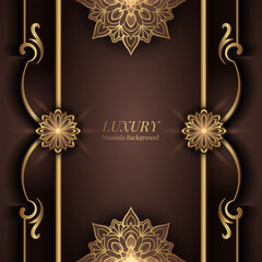 Wall Mural - Brown background with gold mandala ornaments