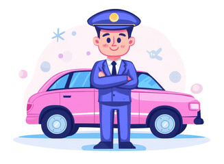 a sleek chauffeur glyph icon in a modern flat style, featuring unique textures that bring a cartoon 
