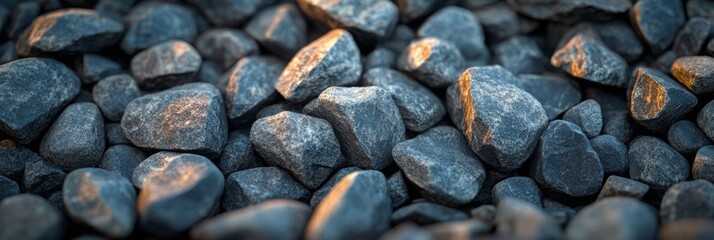 Granite gravel close-up showcasing intricate textures, softly blurred background highlighting the unique stone details