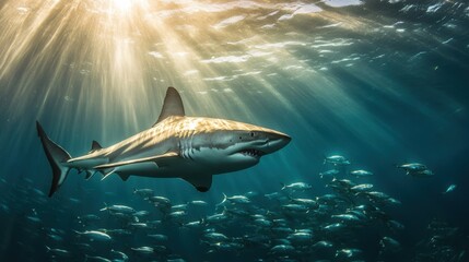 Sticker - Majestic Shark Swimming in Crystal Clear Ocean Waters