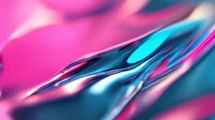 Wall Mural - The artwork features vibrant metallic waves flowing in an abstract design, merging beautiful shades of pink and blue fluidly